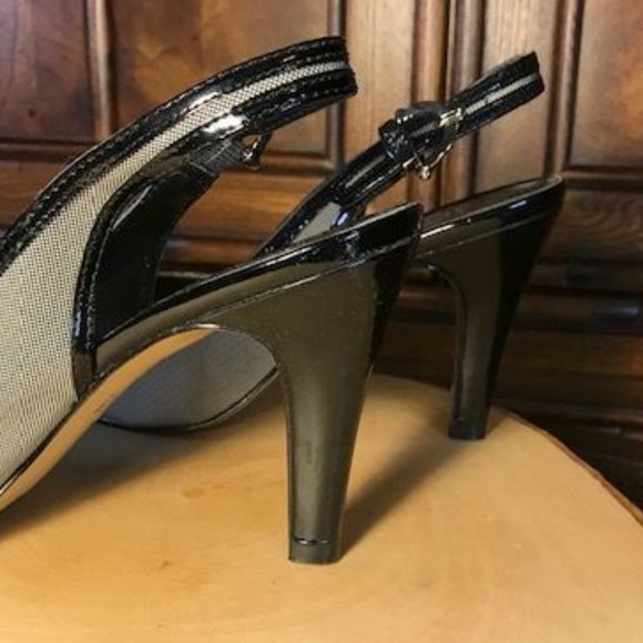 Anne Klein Micro Check Signature Open Toe Slings - Picture 7 of 9